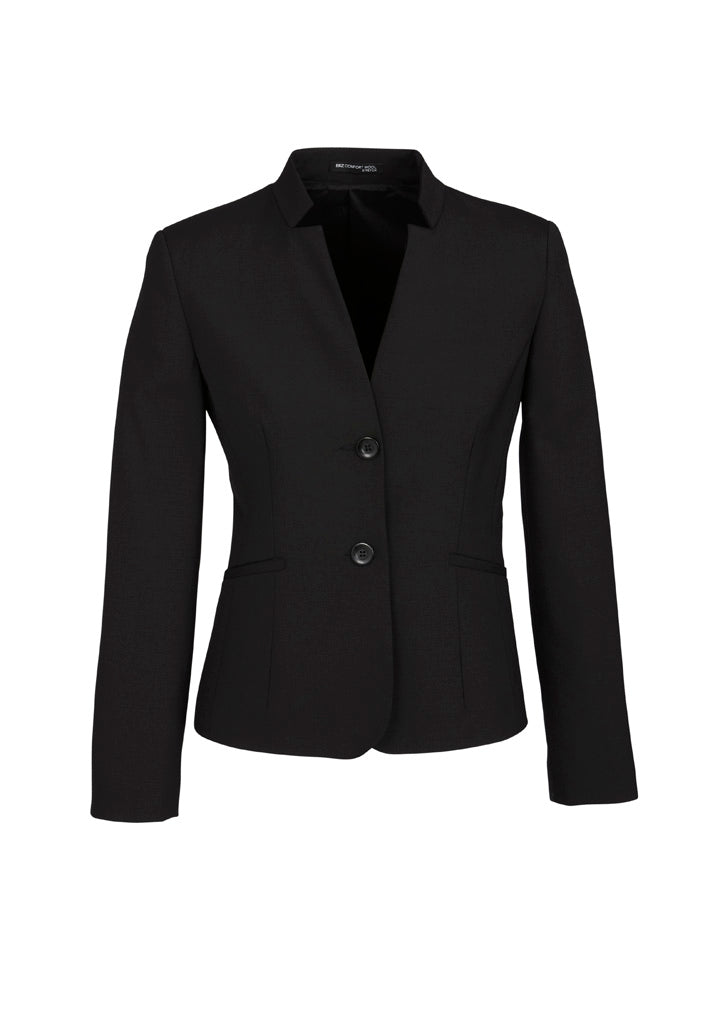 Womens Comfort Wool Stretch Short Jacket with Reverse Lapel - Charcoal 26