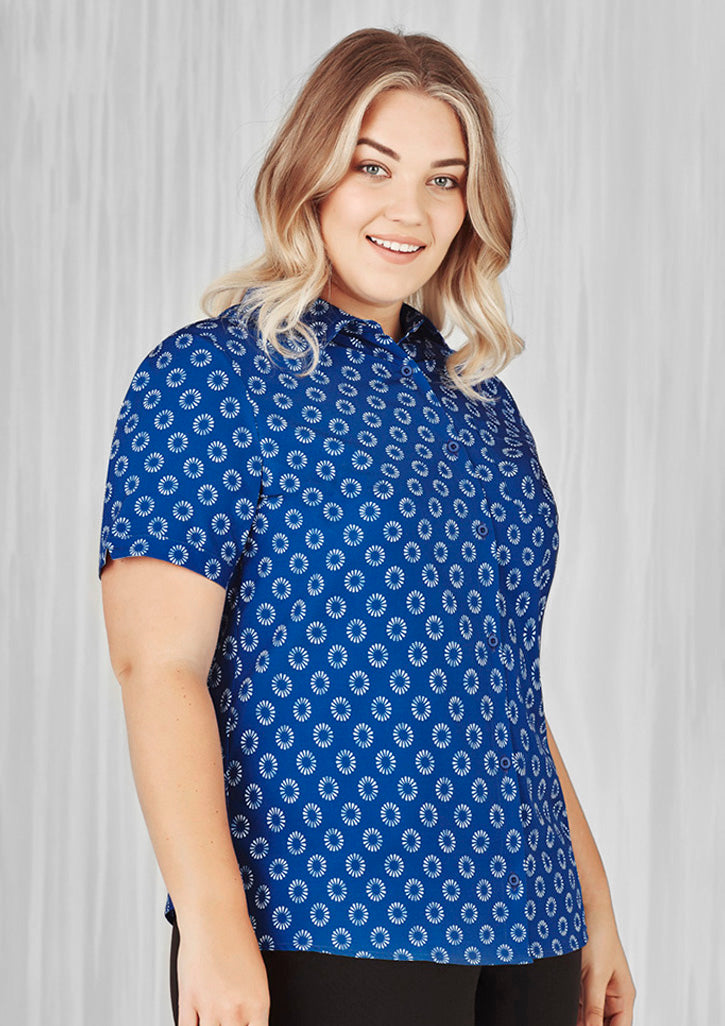 Womens Florence Daisy Print Short Sleeve Shirt - Electric Blue 30
