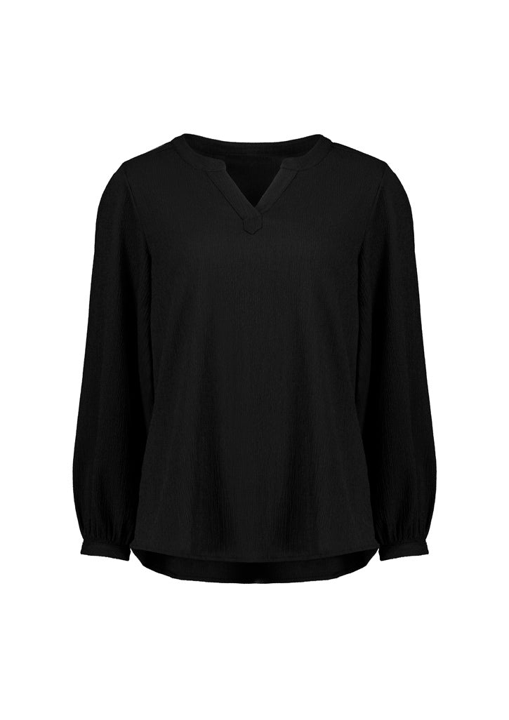 Womens Ruche Long Sleeve Blouse - Navy 30