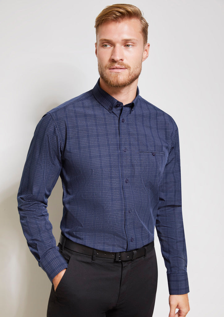 Mens Harper Long Sleeve Shirt - Black/Silver 5XL