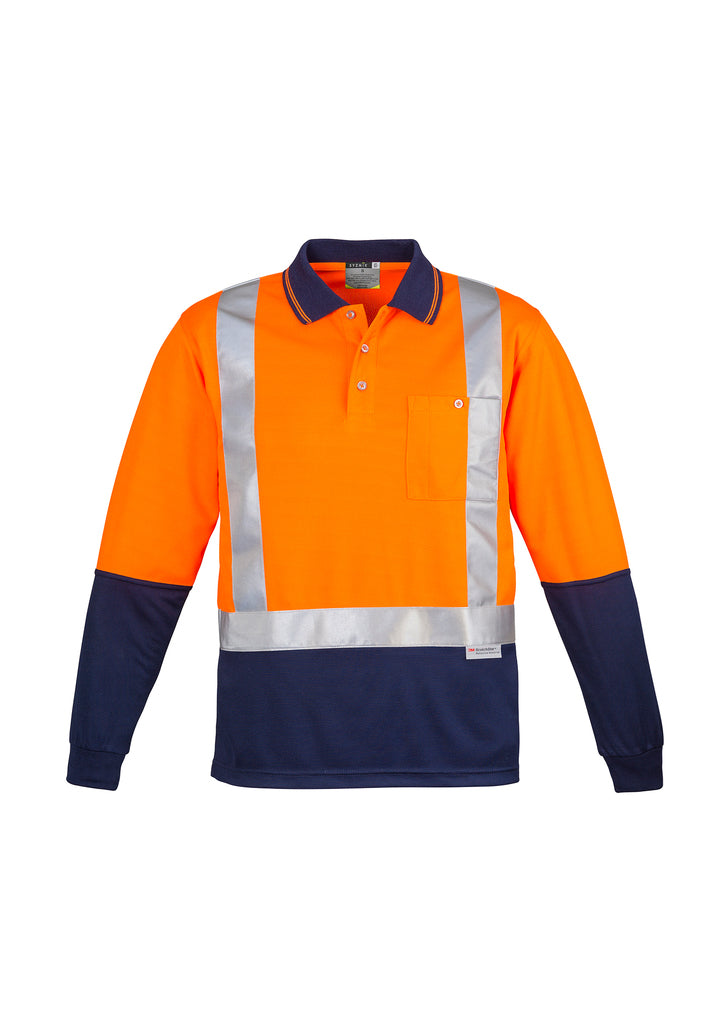 Mens Hi Vis Spliced Long Sleeve Polo - Shoulder Taped - Yellow/Navy 7XL