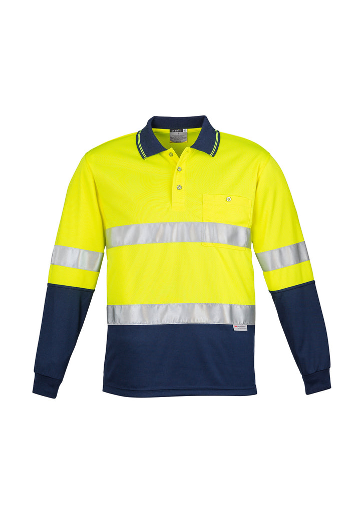 Mens Hi Vis Spliced Long Sleeve Polo - Hoop Taped - Orange/Navy 7XL