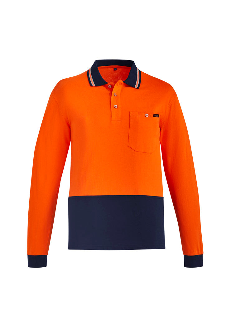 Mens Hi Vis Cotton Long Sleeve Polo - Orange/Navy 7XL
