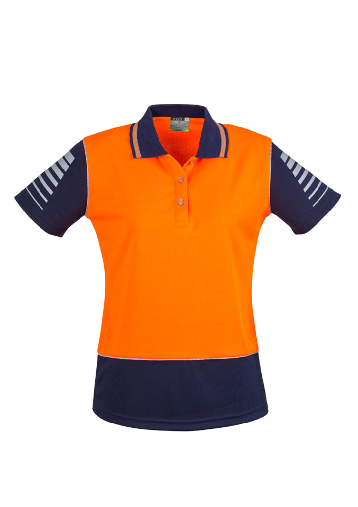 Womens Hi Vis Zone Short Sleeve Polo - Orange/Navy 24