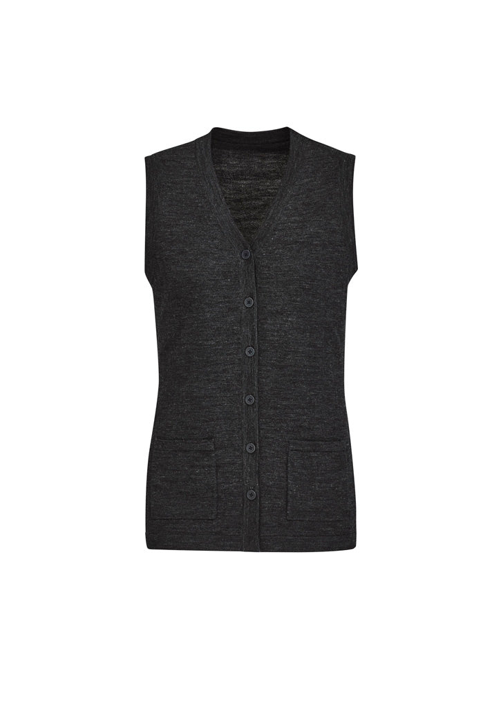 Womens Button Front Knit Vest - Charcoal 4XL