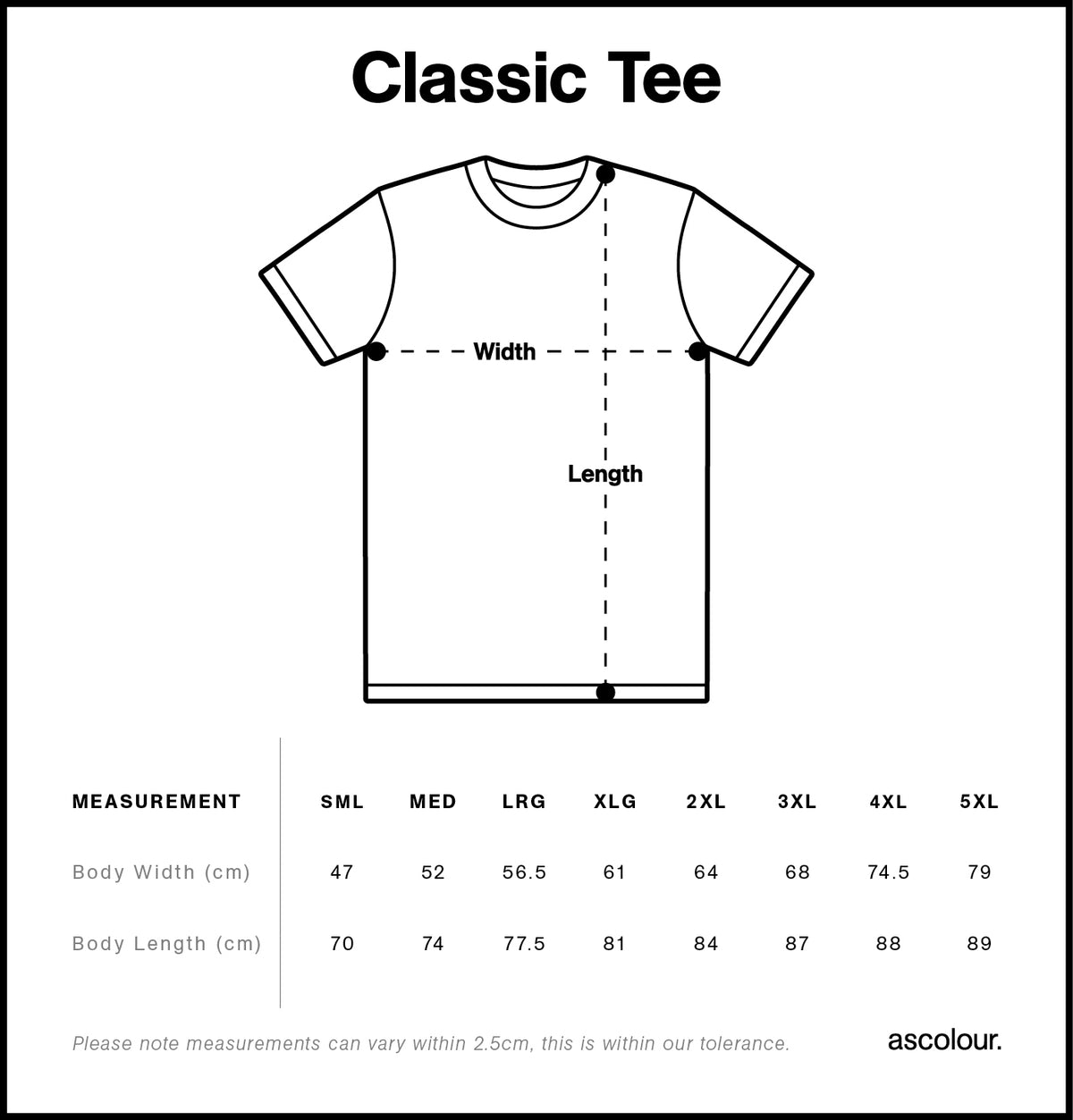 Men’s Classic T-Shirt 5026 size guide