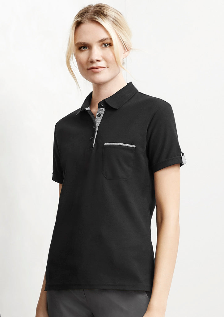 Womens Edge Short Sleeve Polo - Black/Check 20
