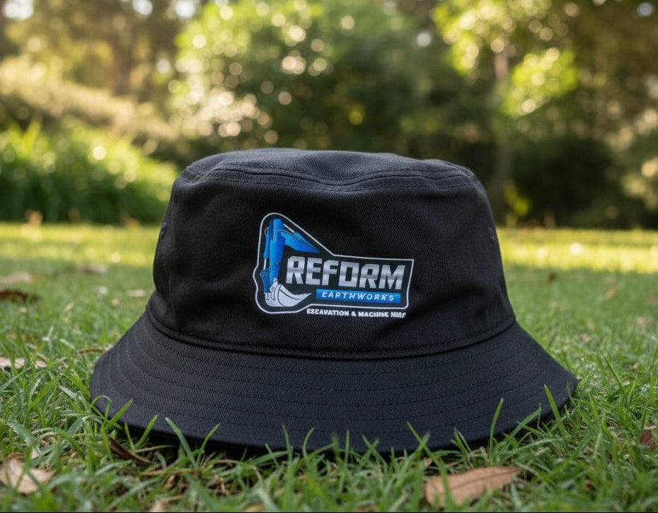 Custom branded black Bucket Hat printed with clients logo