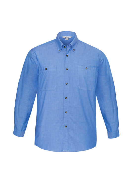 Mens Chambray Long Sleeve Shirt - Chambray Blue 5XL