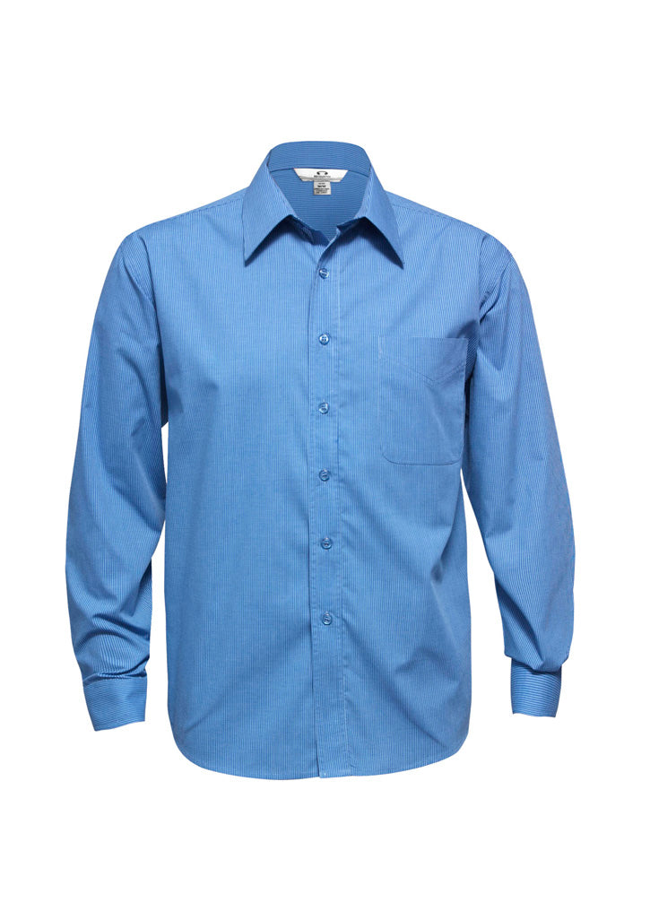 Mens Micro Check Long Sleeve Shirt - Sky 5XL
