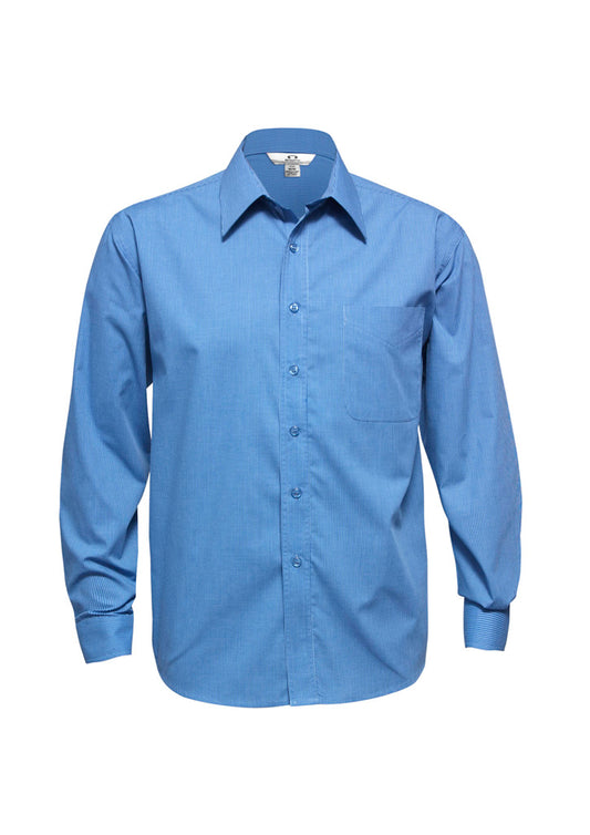 Mens Micro Check Long Sleeve Shirt - Sky 5XL