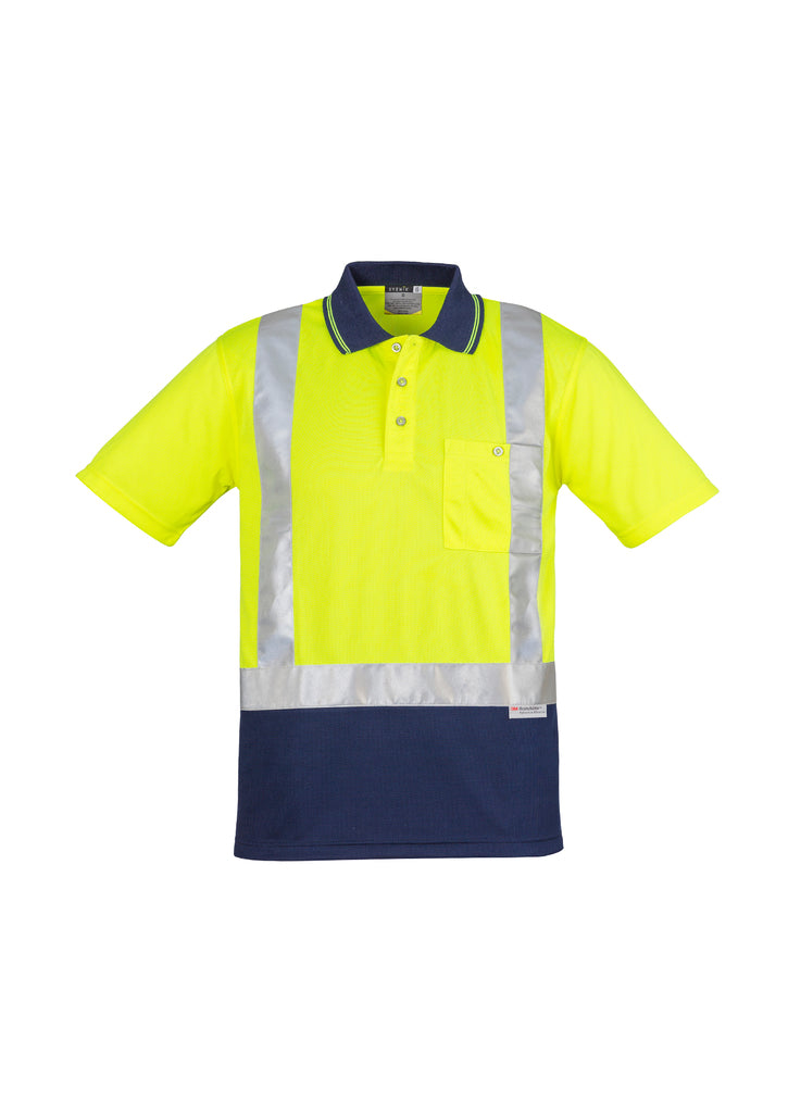 Mens Hi Vis Spliced Short Sleeve Polo - Shoulder Taped - Orange/Navy 7XL