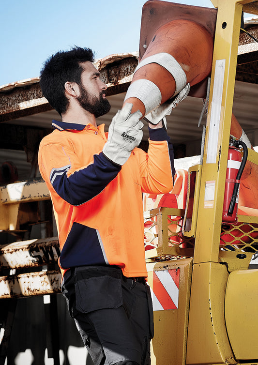 Mens Hi Vis Squad Long Sleeve Polo - Yellow/Navy 7XL