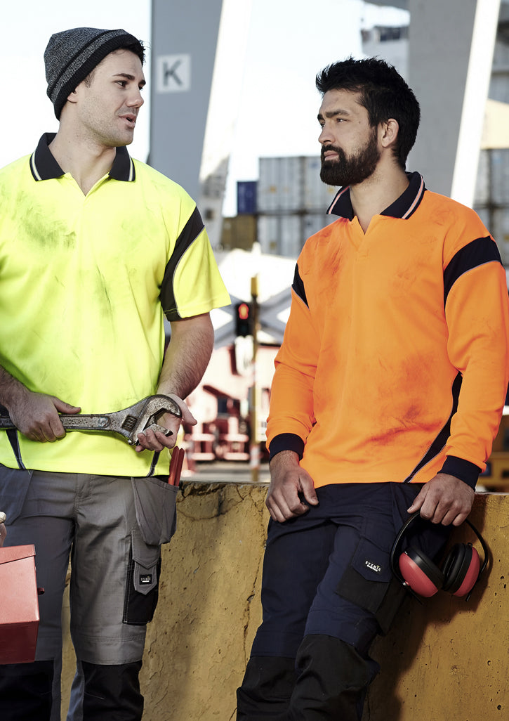 Mens Hi Vis Aztec Short Sleeve Polo - Yellow/Charcoal 7XL