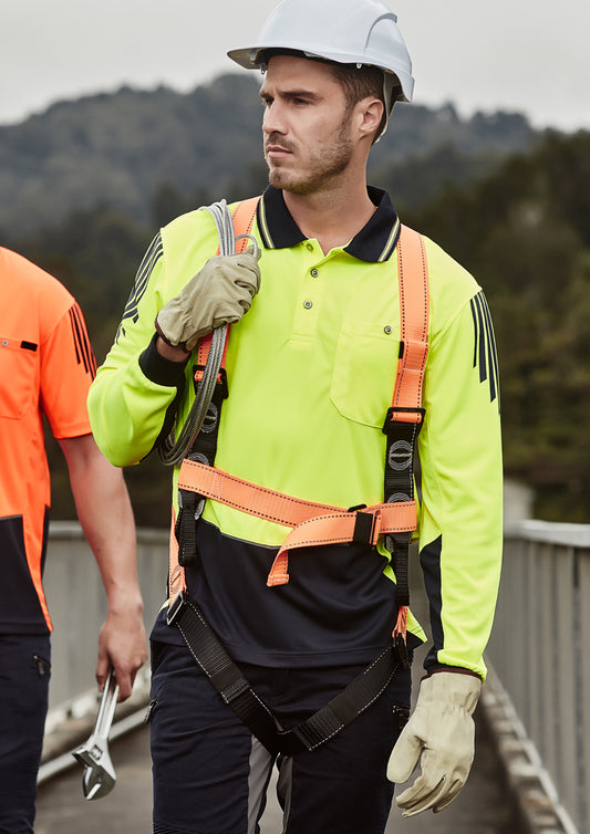 Mens Hi Vis Flux Long Sleeve Polo - Orange/Navy 7XL