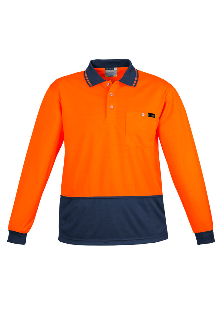 Mens Hi Vis Comfort Back Long Sleeve Polo - Yellow/Navy 7XL