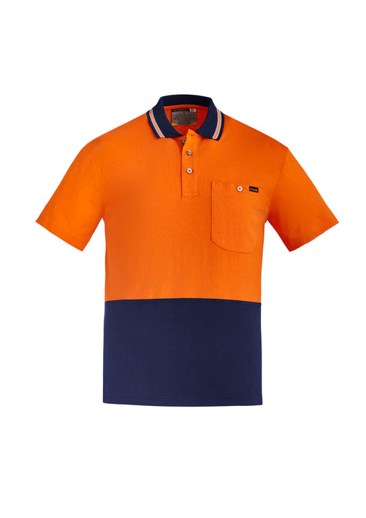 Mens Hi Vis Cotton Short Sleeve Polo - Orange/Navy 7XL