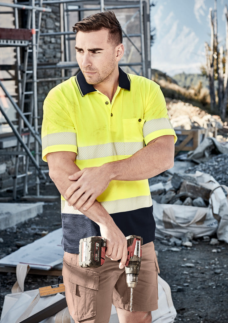 Unisex Hi Vis Segmented Tape Short Sleeve Polo - Yellow/Navy 7XL