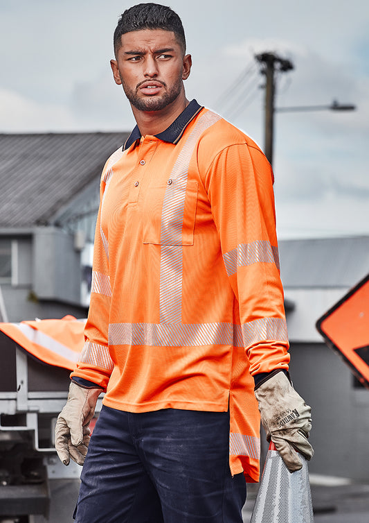 Mens TTMC-W23 Segmented Tape Long Sleeve Polo - Orange/Navy 7XL