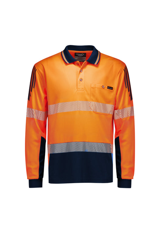 Mens Hi Vis Flux Segmented Tape Long Sleeve Polo - Yellow/Navy 7XL
