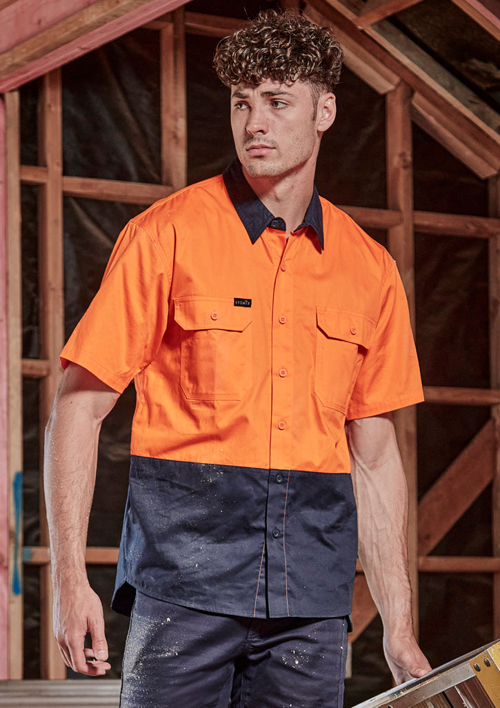 Mens Hi Vis Short Sleeve Shirt - Yellow/Navy 7XL