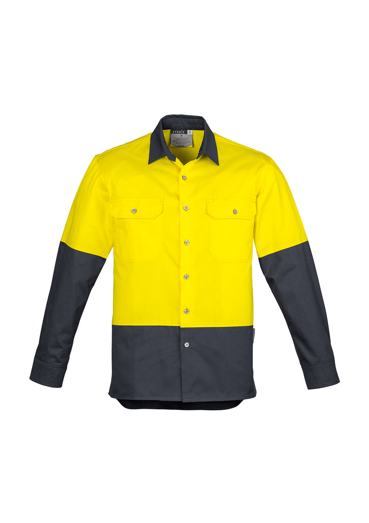 Mens Industrial Long Sleeve Shirt - Yellow/Charcoal 7XL