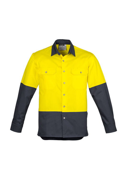 Mens Industrial Long Sleeve Shirt - Yellow/Charcoal 7XL