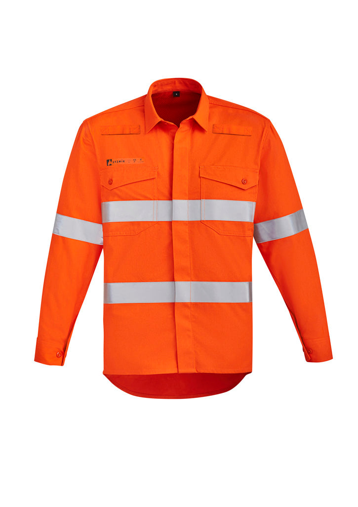 Mens Orange Flame Hi Vis Open Front Shirt - Hoop Taped - Orange 7XL