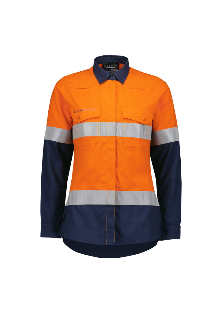 Womens Orange Flame Lightweight Ripstop Taped Shirt - Yellow/Navy 24