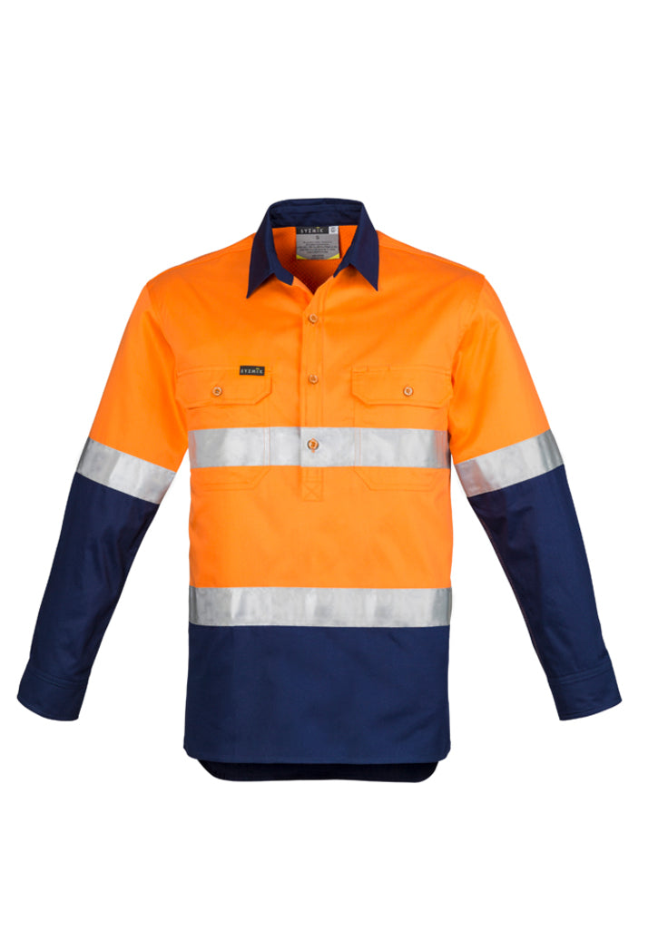 Mens Closed Front Long Sleeve Shirt - Hoop Taped - Orange/Navy 7XL