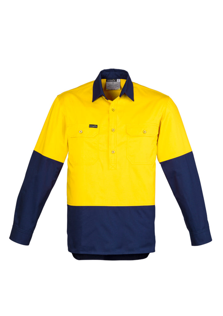 Mens Closed Front Long Sleeve Shirt - Yellow/Navy 7XL