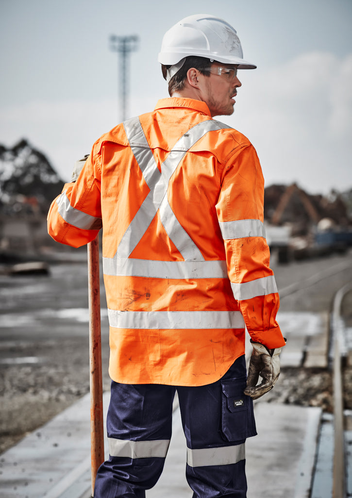 Mens Hi Vis X Back Taped Long Sleeve Shirt - Orange 7XL