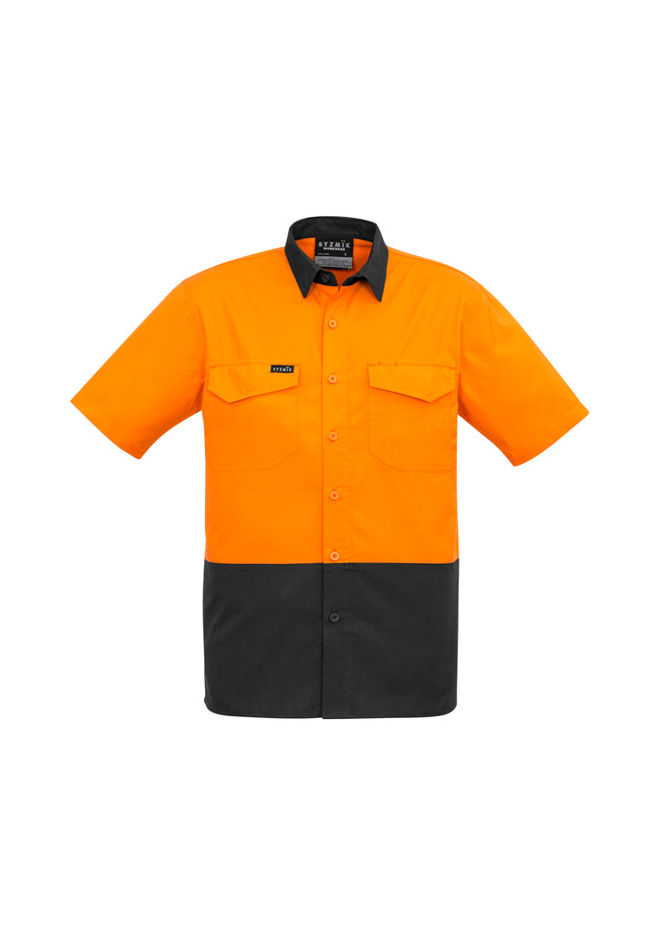 Mens Rugged Cooling Hi Vis Short Sleeve Shirt - Orange/Charcoal 7XL