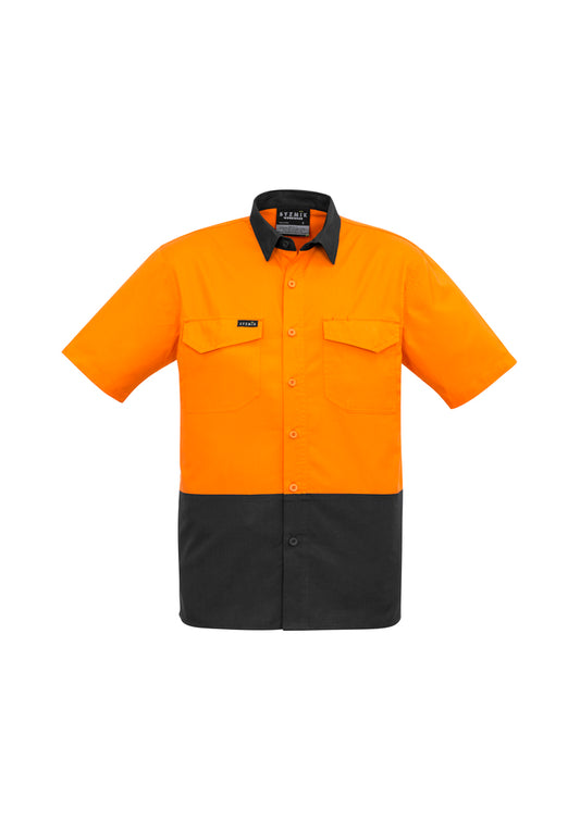 Mens Rugged Cooling Hi Vis Short Sleeve Shirt - Orange/Charcoal 7XL